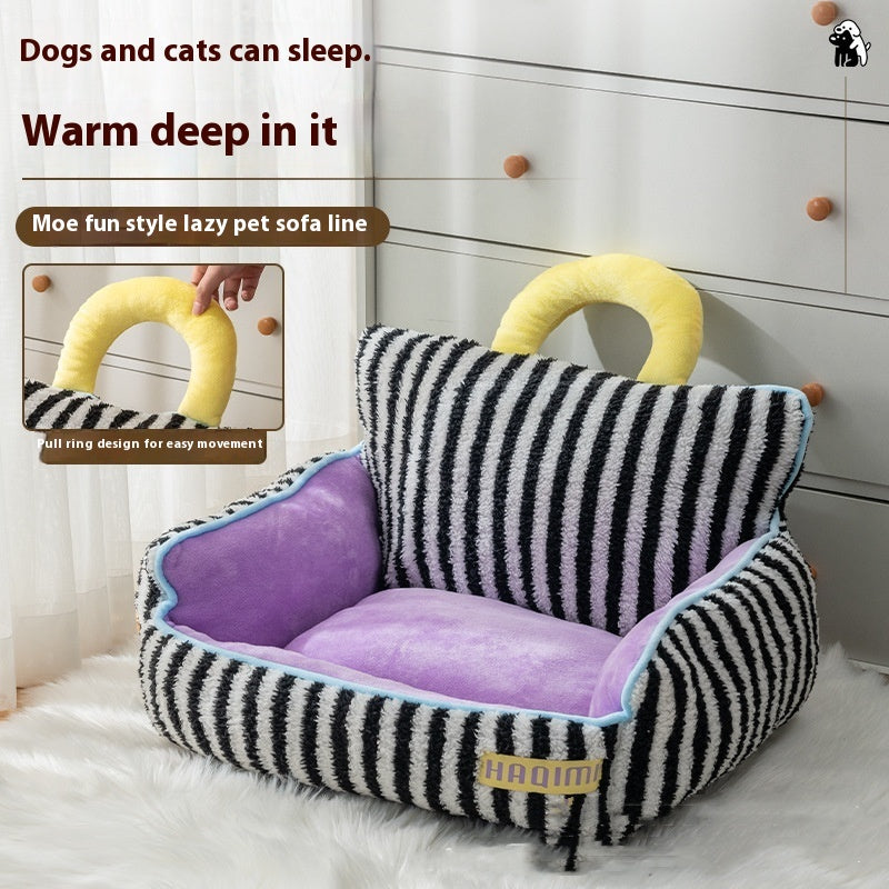 Pet cat kennel striped three piece pet supplies