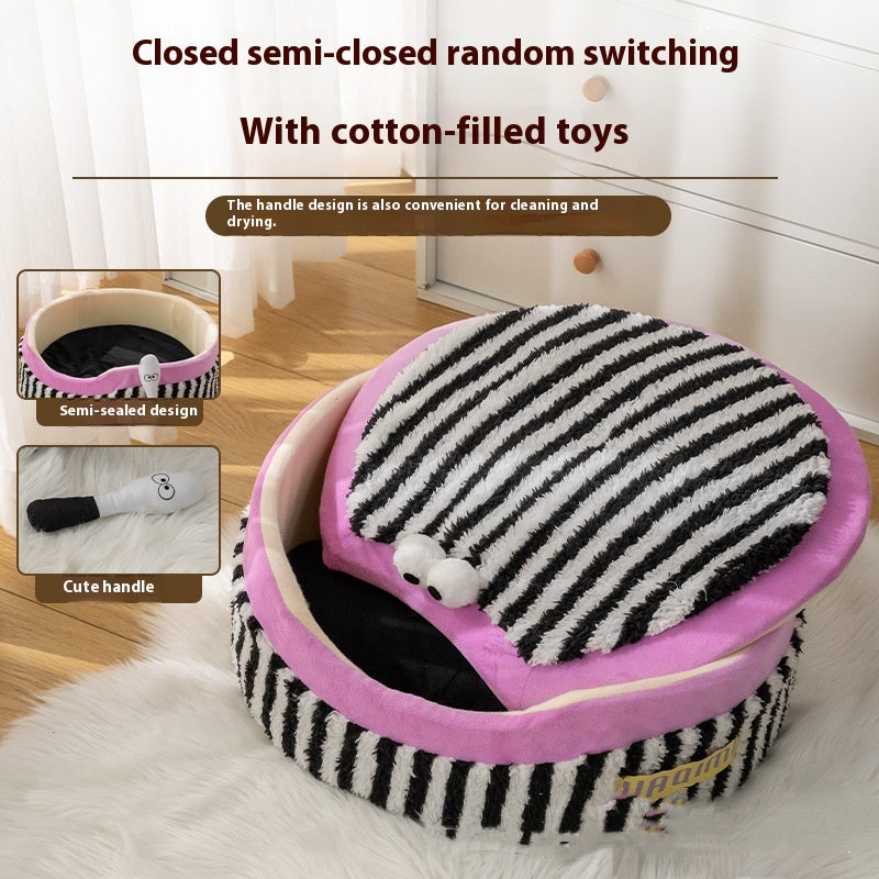 Pet cat kennel striped three piece pet supplies