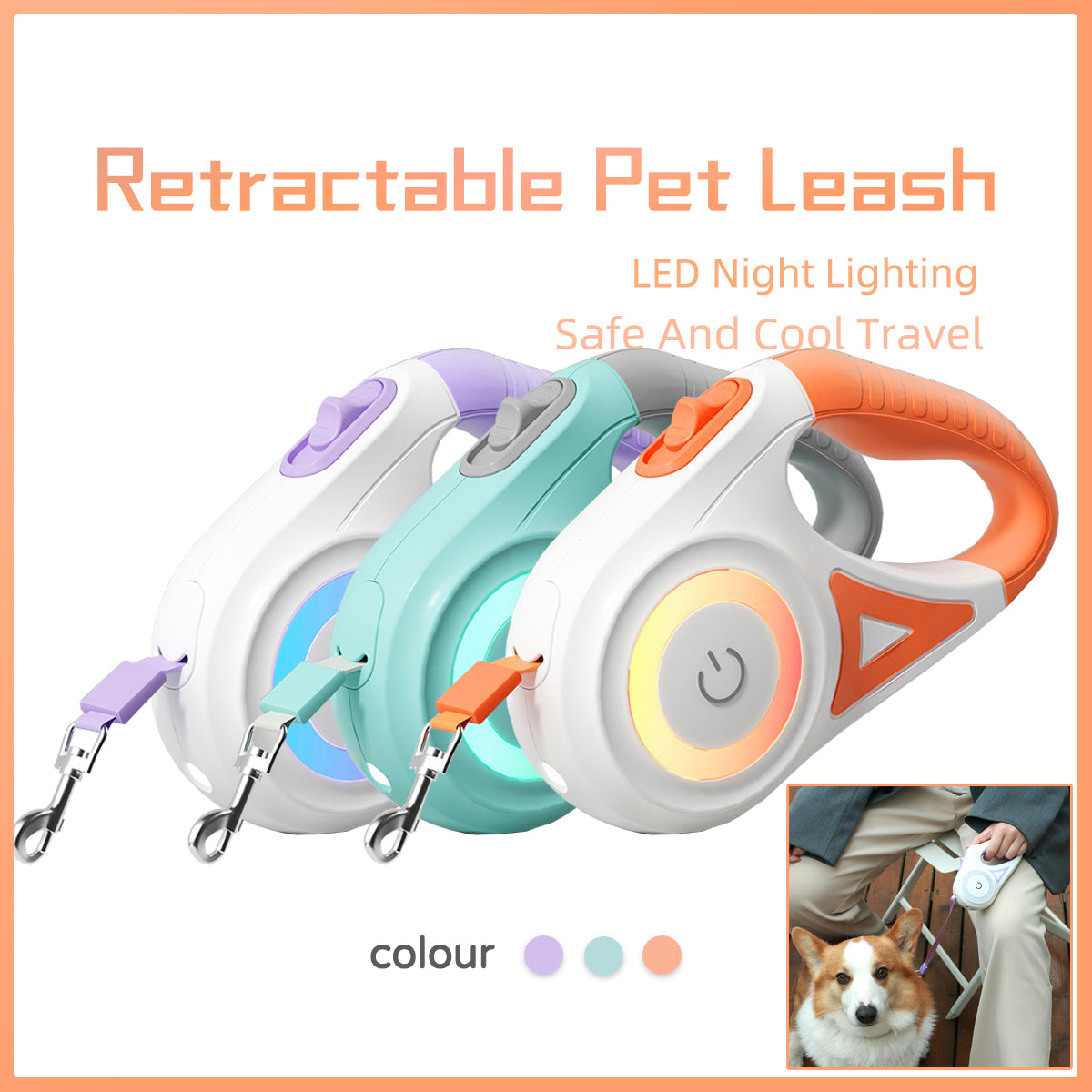 Dog leash retractable leash and dog collar spotlight automatic pet cat traction rope for smal medium dogs pet prodoct