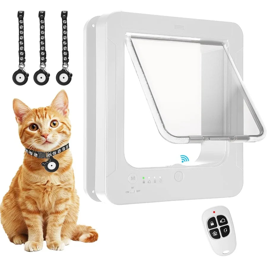 Smart Cat Door for Interior Exterior Cat Pet Door with 3 Collar Sensor Keys