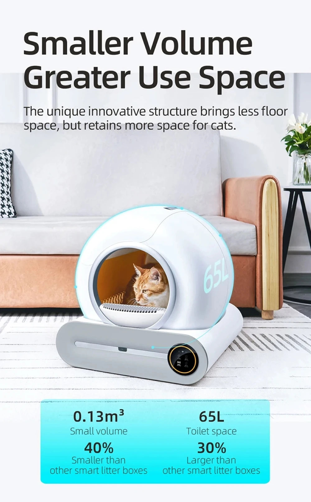 65L Large Space Silent Smart WiFi Cat Litter Box