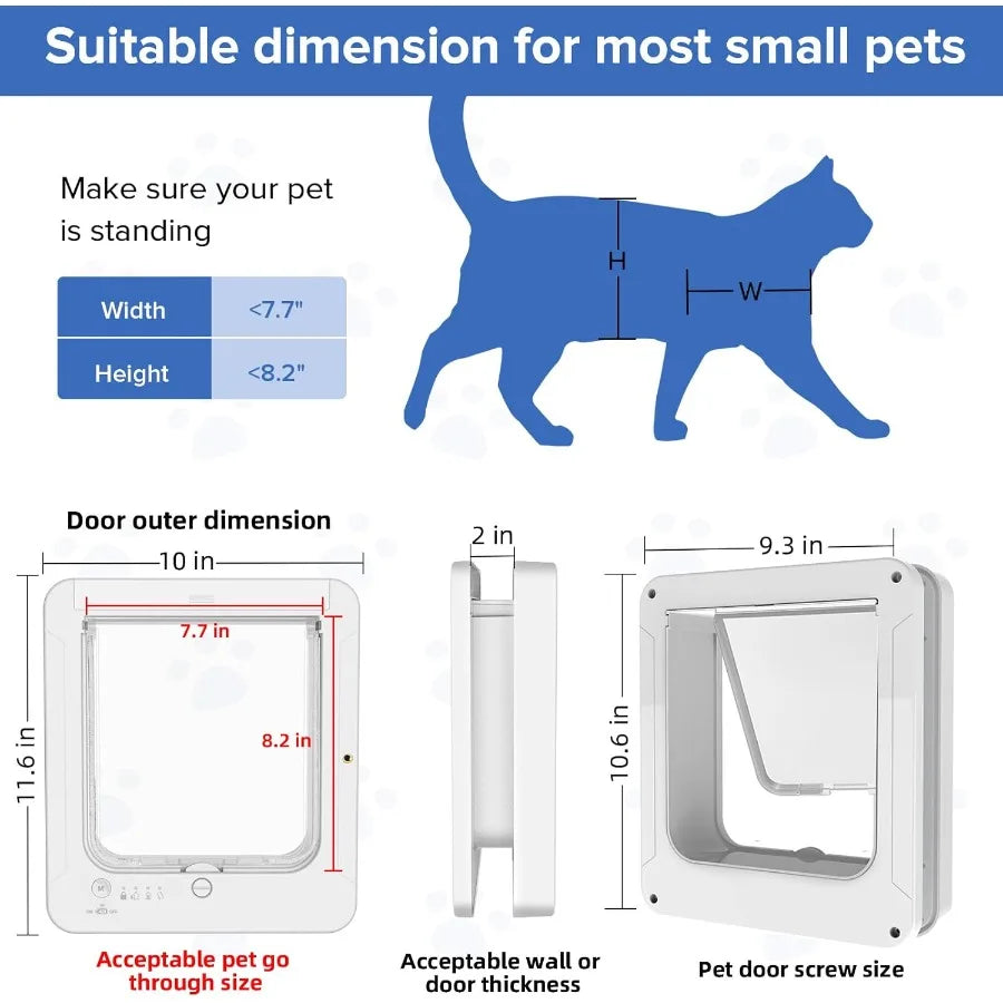 Smart Cat Door for Interior Exterior Cat Pet Door with 3 Collar Sensor Keys