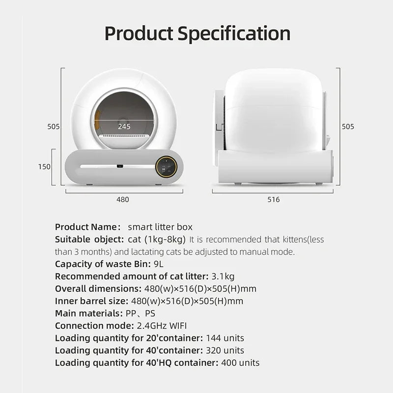 Automatic Smart Cat Litter Box 65L Self Cleaning