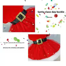 Festive dog dress santa claus costum red mesh skirt chrismas gold velvet fabric pet clothing party