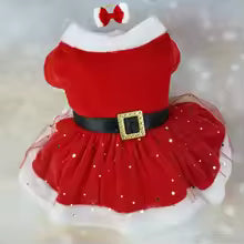 Festive dog dress santa claus costum red mesh skirt chrismas gold velvet fabric pet clothing party