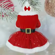 Festive dog dress santa claus costum red mesh skirt chrismas gold velvet fabric pet clothing party